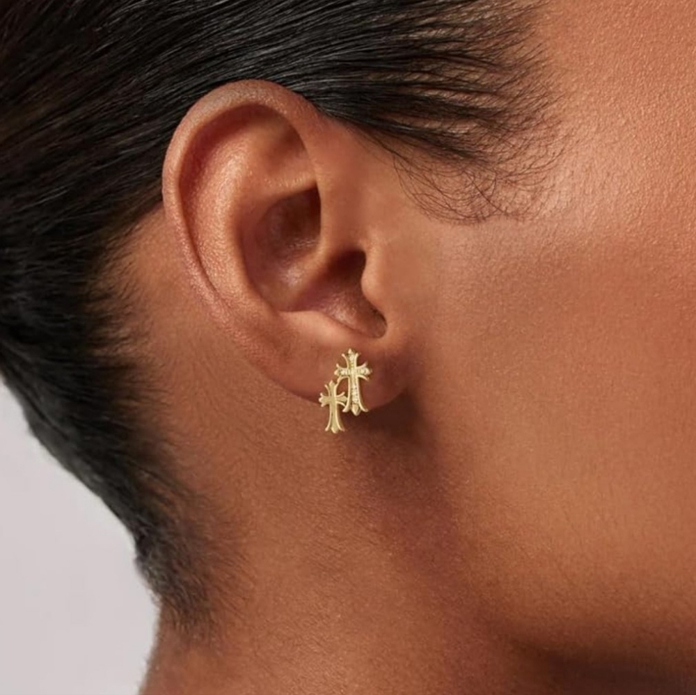 Elegant Gold Double Cross Earrings